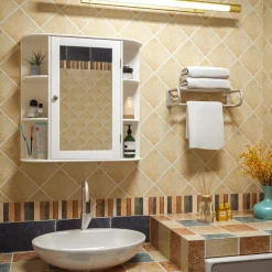 Tangkula Bathroom Medicine Cabinet with Mirror with Mirror, Wall Mounted Bathroom Storage Cabinet