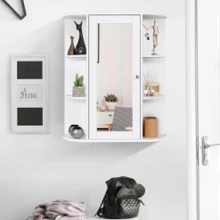 Tangkula Bathroom Medicine Cabinet, Wall Mounted Bathroom Cabinet with Mirror Door and Shelves