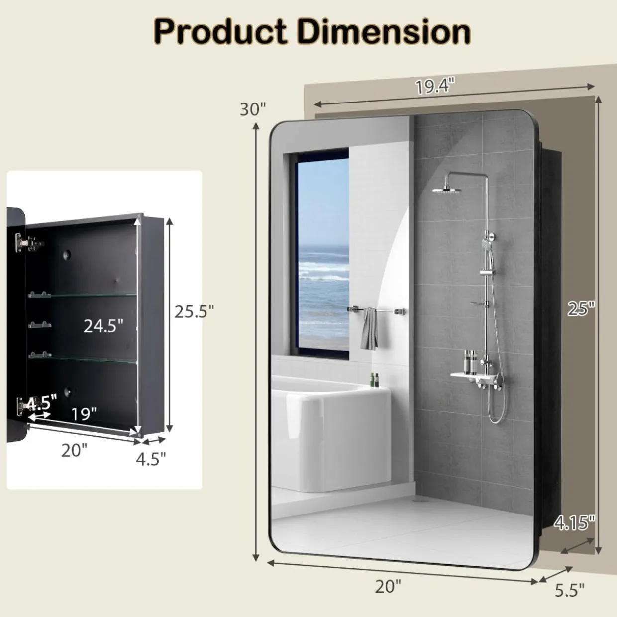 Tangkula Bathroom Medicine Cabinet with Mirror