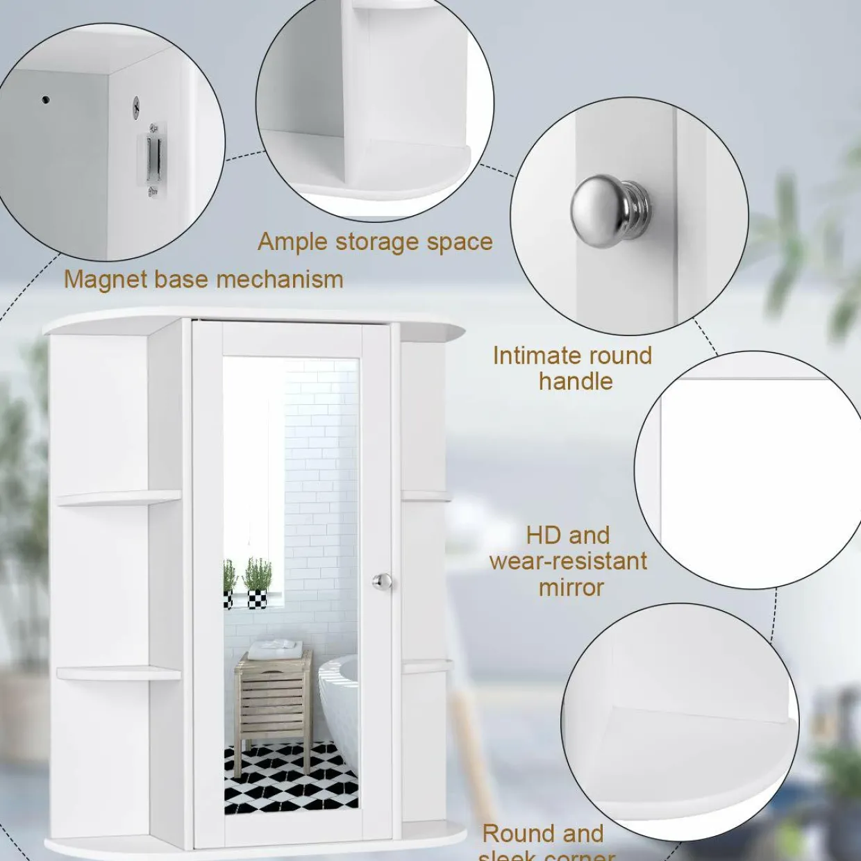 Tangkula Bathroom Medicine Cabinet, Wall Mounted Bathroom Cabinet with Mirror Door and Shelves