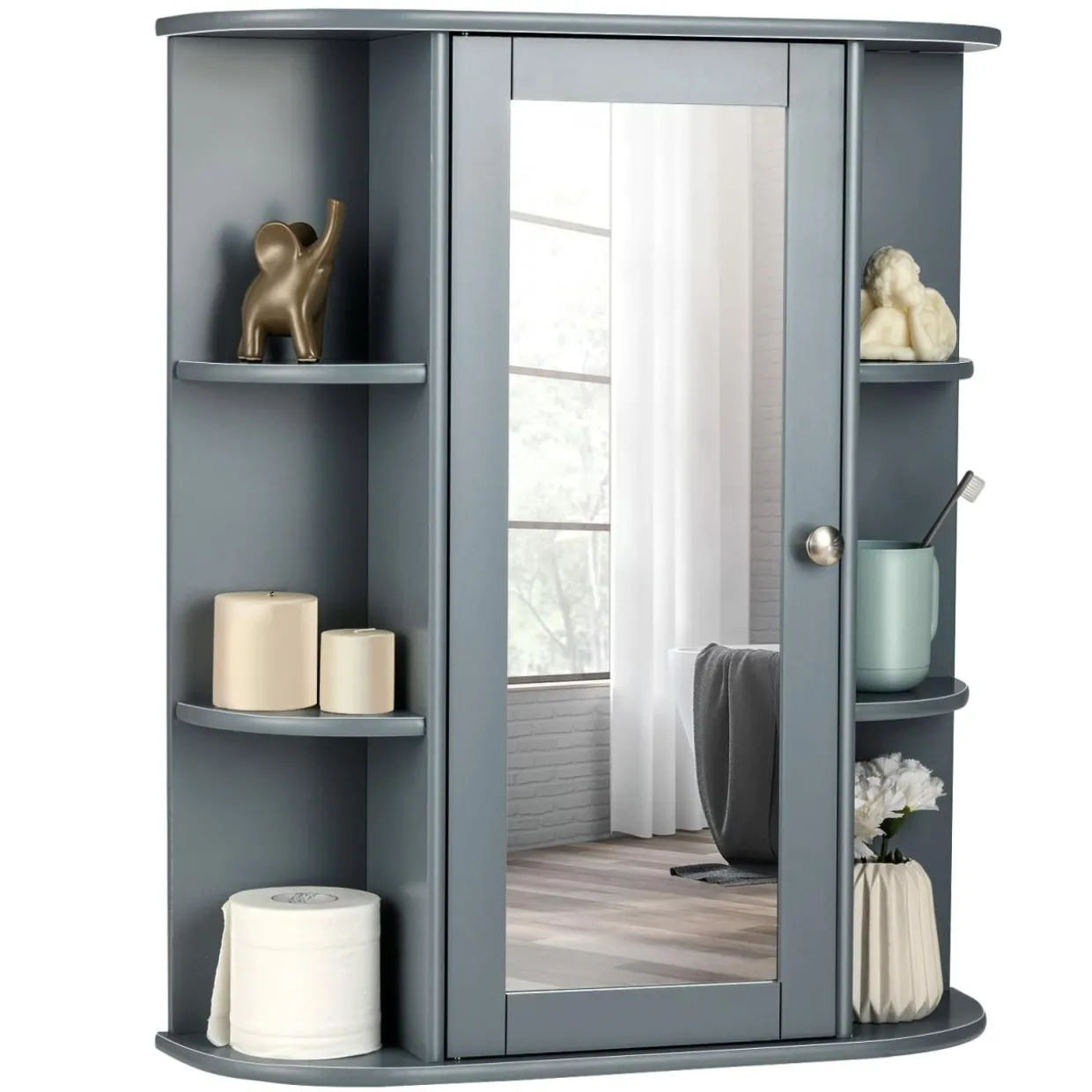Tangkula Bathroom Medicine Cabinet, Wall Mounted Bathroom Cabinet with Mirror Door and Shelves