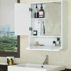 Tangkula Bathroom Mirror Cabinet, Wall Mounted Medicine Cabinet with Mirror Doors & Adjustable Shelf