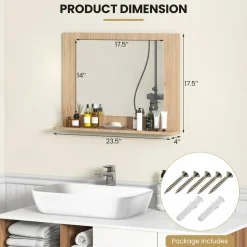 Tangkula Bathroom Mirror with Shelf, 23.5