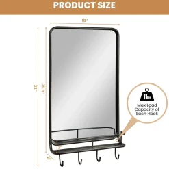 Tangkula Bathroom Mirror w/ Shelf & 4 Hooks, 33