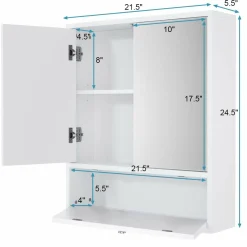 Tangkula Bathroom Mirror Cabinet, Wall Mounted Medicine Cabinet with Mirror Doors & Adjustable Shelf