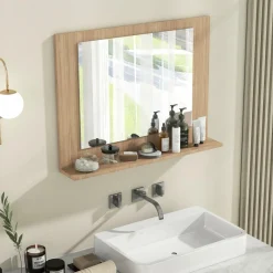 Tangkula Bathroom Mirror with Shelf, 23.5