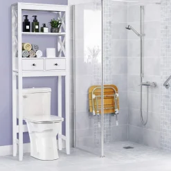 Tangkula Bathroom Space Saver, Over The Toilet Shelf, X-Frame Bathroom Storage Shelf Organizer with 2 Drawers (White)