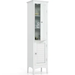 Tangkula Bathroom Storage Cabinet, 63 Inch Tall Narrow Storage Cabinet with 1 Adjustable Shelf and 2 Doors
