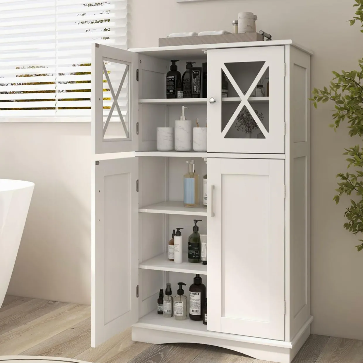 Tangkula Bathroom Storage Cabinet, Freestanding Floor Cabinet