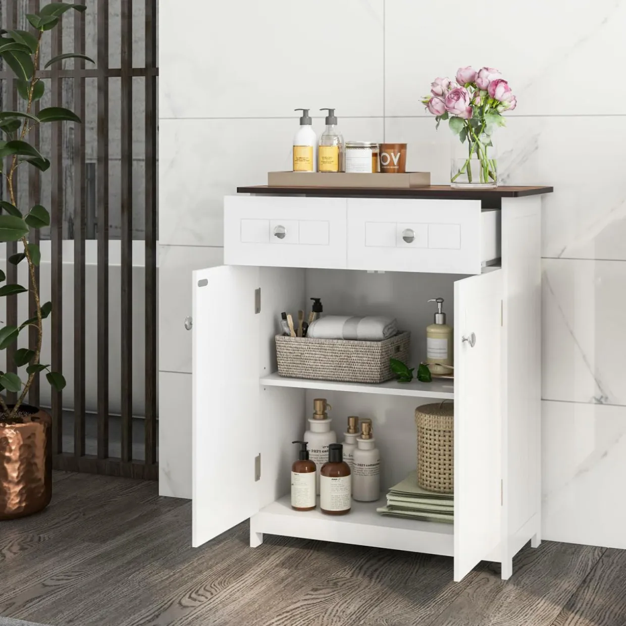 Tangkula Bathroom Storage Cabinet, Freestanding Floor Cabinet