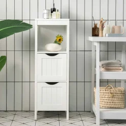 Tangkula Bathroom Storage Cabinet with 2 Drawers, Side Floor Cabinet with 2 Switchable Drawers (White)
