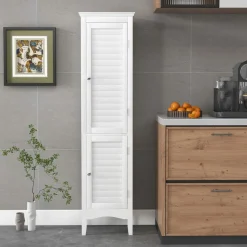 Tangkula Bathroom Storage Cabinet, 63 Inch Tall Narrow Storage Cabinet with 1 Adjustable Shelf and 2 Doors