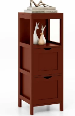 Tangkula Bathroom Storage Cabinet with 2 Drawers, Side Floor Cabinet with 2 Switchable Drawers (White)