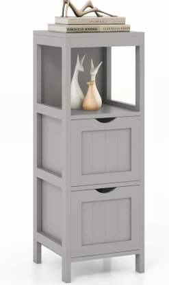 Tangkula Bathroom Storage Cabinet with 2 Drawers, Side Floor Cabinet with 2 Switchable Drawers (White)