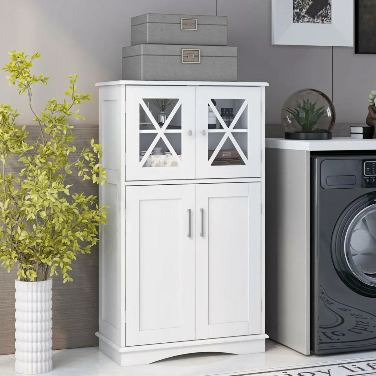 Tangkula Bathroom Storage Cabinet, Freestanding Floor Cabinet