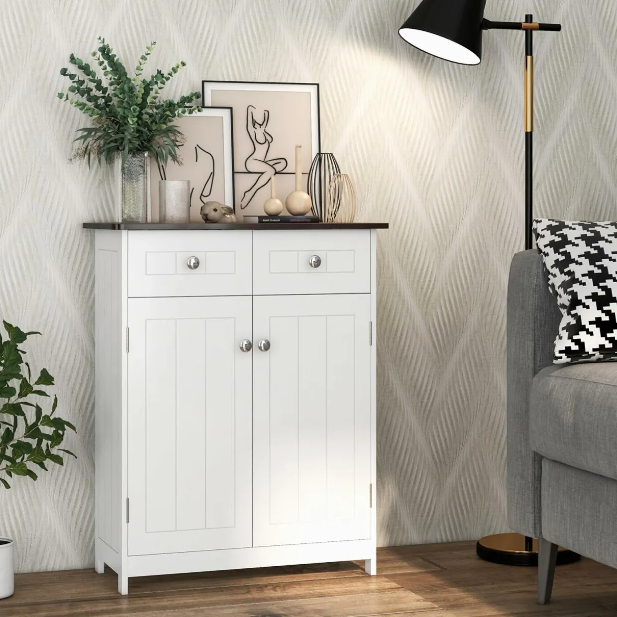 Tangkula Bathroom Storage Cabinet, Freestanding Floor Cabinet