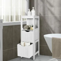 Tangkula Bathroom Storage Cabinet with 2 Drawers, Side Floor Cabinet with 2 Switchable Drawers (White)