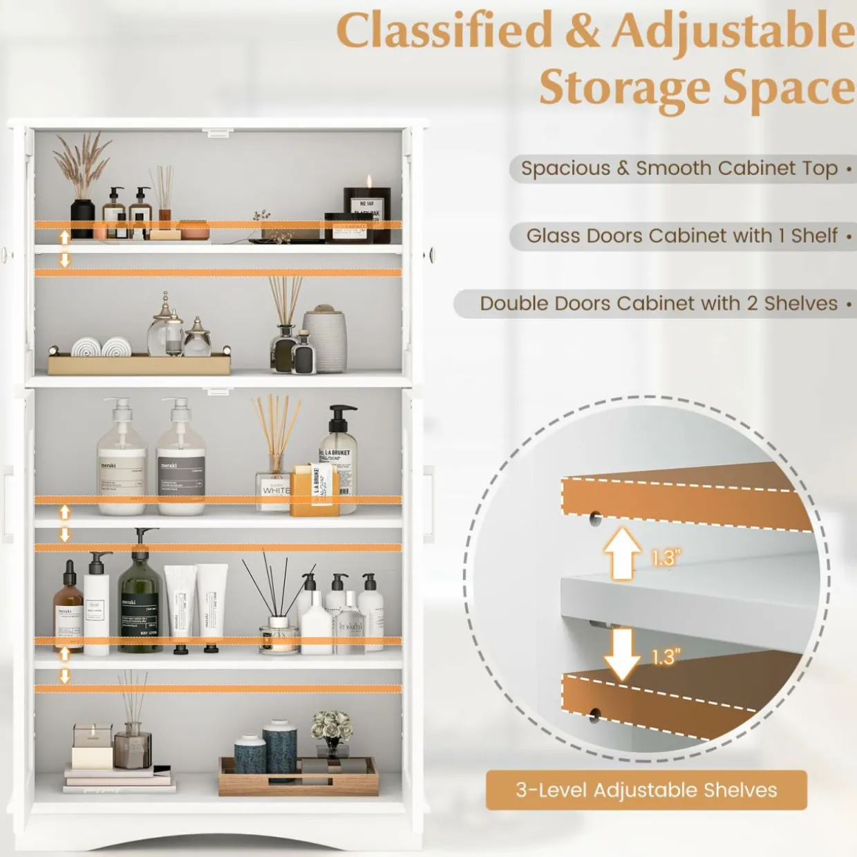 Tangkula Bathroom Storage Cabinet, Freestanding Floor Cabinet