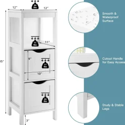 Tangkula Bathroom Storage Cabinet with 2 Drawers, Side Floor Cabinet with 2 Switchable Drawers (White)
