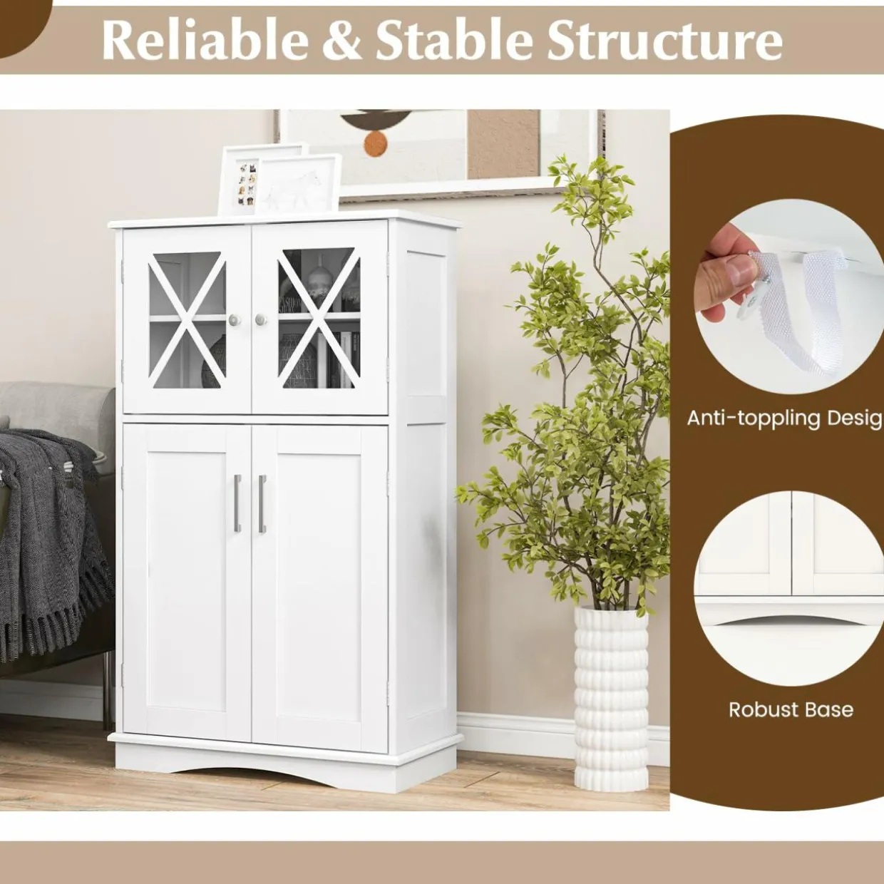 Tangkula Bathroom Storage Cabinet, Freestanding Floor Cabinet