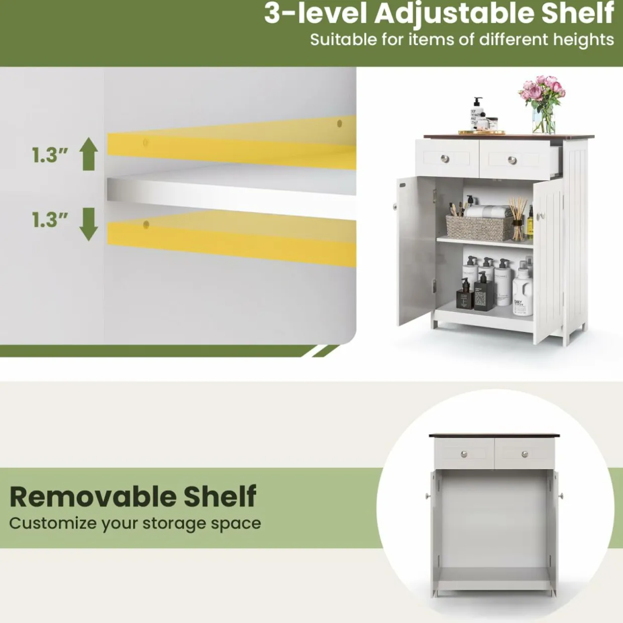 Tangkula Bathroom Storage Cabinet, Freestanding Floor Cabinet
