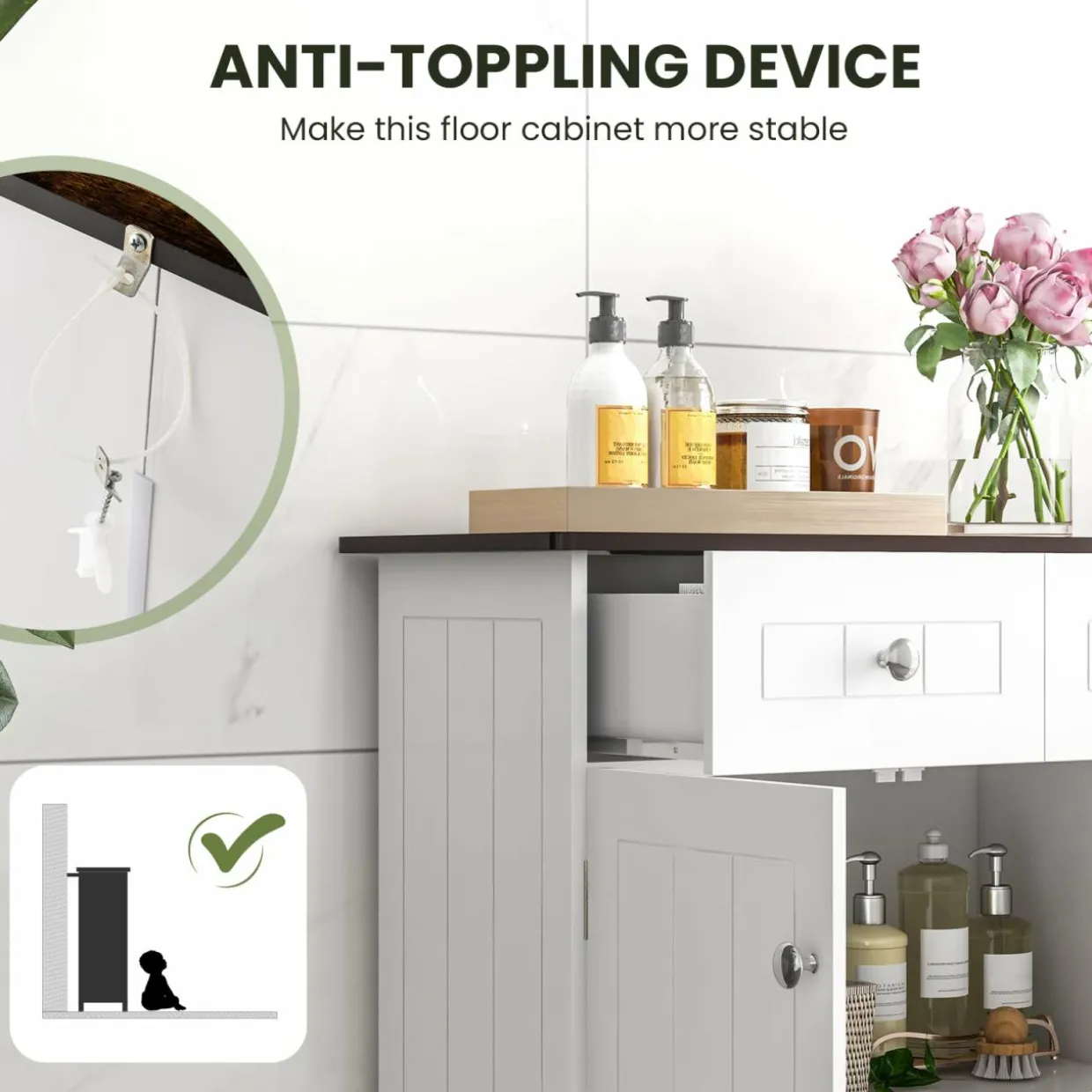 Tangkula Bathroom Storage Cabinet, Freestanding Floor Cabinet