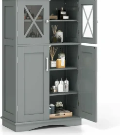Tangkula Bathroom Storage Cabinet, Freestanding Floor Cabinet