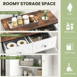 Tangkula Bathroom Storage Cabinet, Freestanding Floor Cabinet