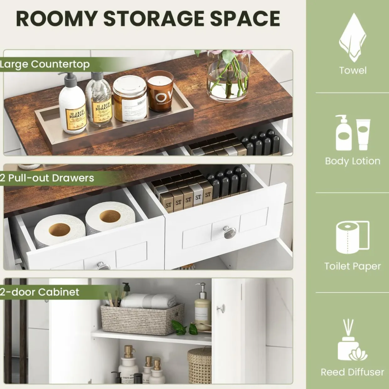 Tangkula Bathroom Storage Cabinet, Freestanding Floor Cabinet