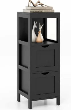Tangkula Bathroom Storage Cabinet with 2 Drawers, Side Floor Cabinet with 2 Switchable Drawers (White)