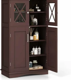 Tangkula Bathroom Storage Cabinet, Freestanding Floor Cabinet