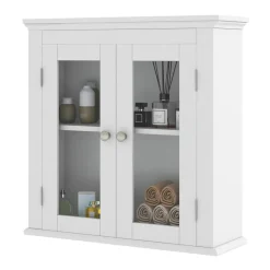 Tangkula Bathroom Wall Cabinet with Tempered Glass Doors, Wall Mounted Storage Cabinet