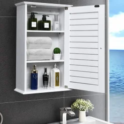 Tangkula Bathroom Wall Cabinet, Medicine Cabinet with 3 Tier Adjustable Storage Shelves