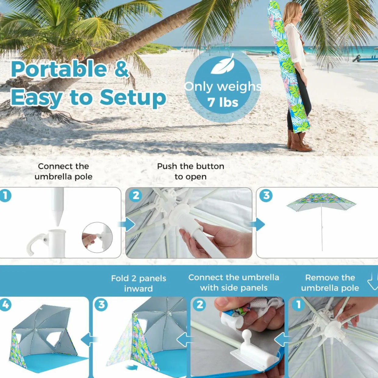 Tangkula Beach Tent for 2-4 People, 2-in-1 Beach Tent Sun Shelter with Extendable Floor