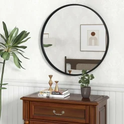 Tangkula Black Circle Bathroom Mirror 24