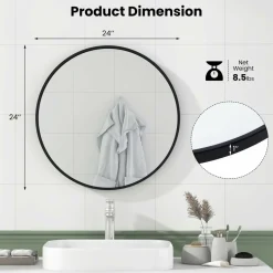 Tangkula Black Circle Bathroom Mirror 24