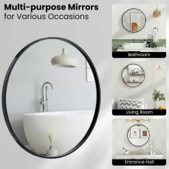 Tangkula Black Circle Bathroom Mirror 24