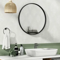 Tangkula Black Circle Bathroom Mirror 24