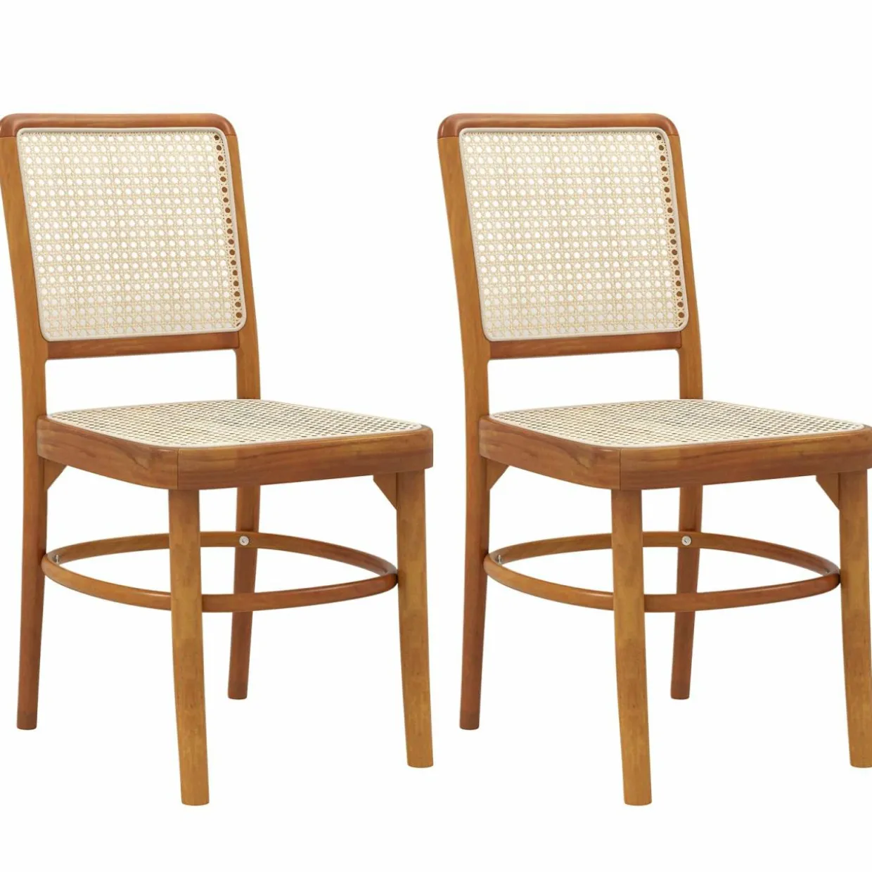Tangkula Boho Dining Chairs, Natural Rattan Living Room Chairs with Teak Wood Structure & Footrests