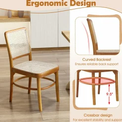 Tangkula Boho Dining Chairs, Natural Rattan Living Room Chairs with Teak Wood Structure & Footrests