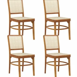 Tangkula Boho Dining Chairs, Natural Rattan Living Room Chairs with Teak Wood Structure & Footrests