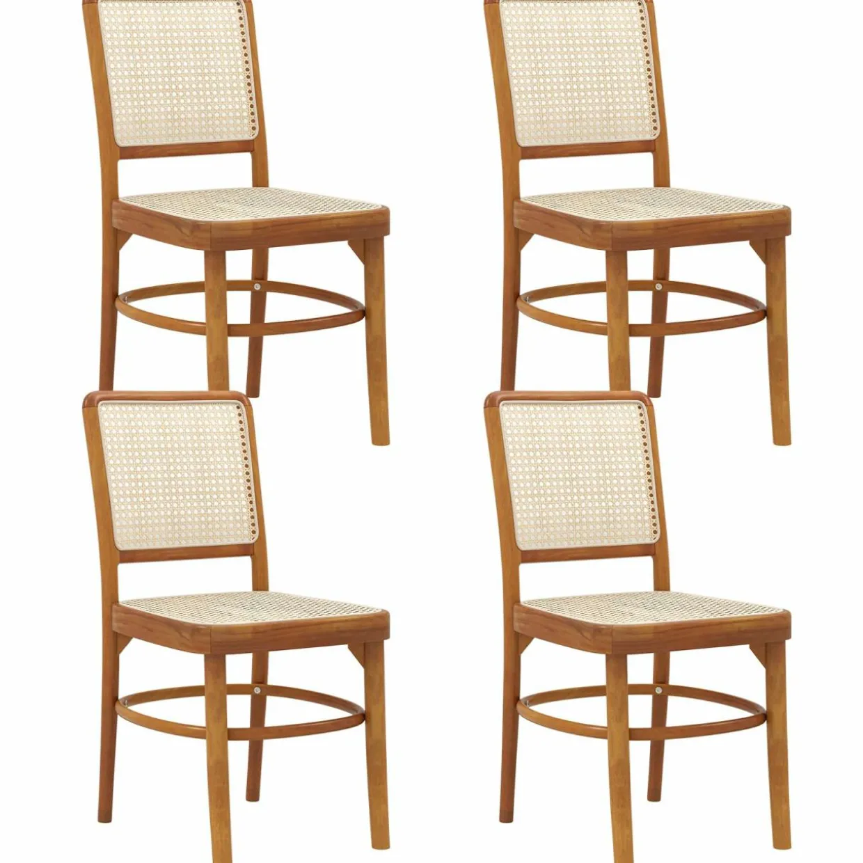 Tangkula Boho Dining Chairs, Natural Rattan Living Room Chairs with Teak Wood Structure & Footrests