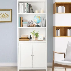Tangkula Bookcase with Doors, 3 Tier Open Book Shelving