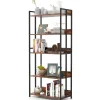 Tangkula Bookshelf, 5 Tier Industrial Book Shelf with Adjustable Shelves and Metal Frame