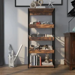 Tangkula Bookshelf, 5 Tier Industrial Book Shelf with Adjustable Shelves and Metal Frame