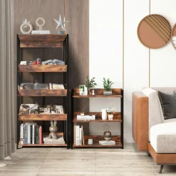Tangkula Bookshelf, 5 Tier Industrial Book Shelf with Adjustable Shelves and Metal Frame