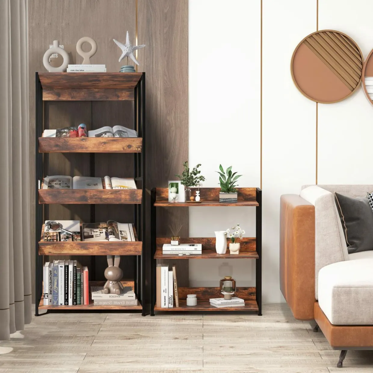Tangkula Bookshelf, 5 Tier Industrial Book Shelf with Adjustable Shelves and Metal Frame