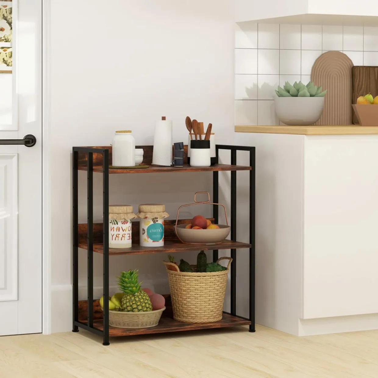 Tangkula Bookshelf, 5 Tier Industrial Book Shelf with Adjustable Shelves and Metal Frame