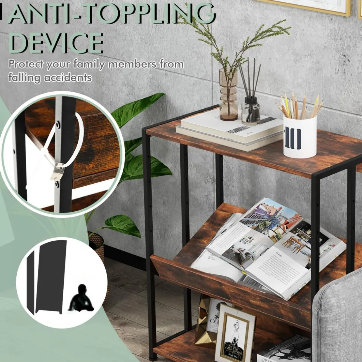 Tangkula Bookshelf, 5 Tier Industrial Book Shelf with Adjustable Shelves and Metal Frame