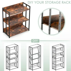 Tangkula Bookshelf, 5 Tier Industrial Book Shelf with Adjustable Shelves and Metal Frame